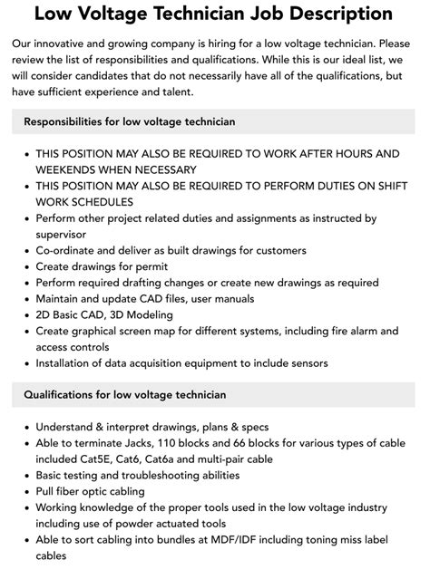 low voltage technician duties